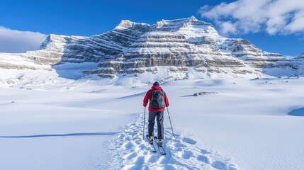 Skier Exploring Scenic Winter Mountain Landscape