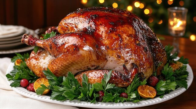 Juicy Roast Turkey on Festive Serving Platter