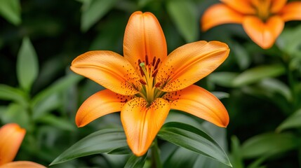 Fototapeta premium Vibrant Orange Lily Flower in Full Bloom