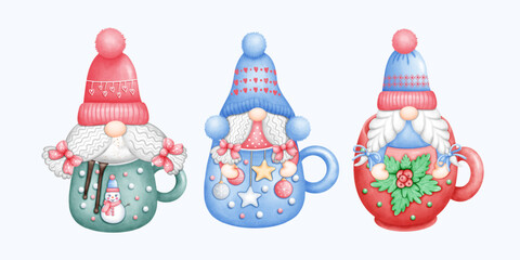 Cute watercolor Christmas gnome illustration. This hand drawn gnome art adds whimsy and warmth to seasonal designs, greeting cards, and Christmas decorations.