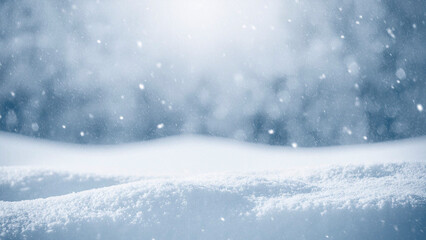 Winter landscape with falling snowflakes and snow drifts. Christmas background with copy space