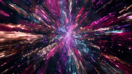 Vibrant fireworks display against dark night sky symbolizing new beginnings, dynamic burst of light captured with wide-angle lens, ample copy space for text or design elements.