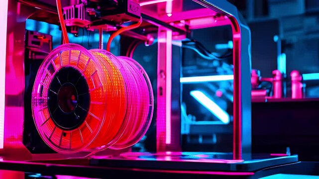 Close up of a 3D printer with two spools of filament.