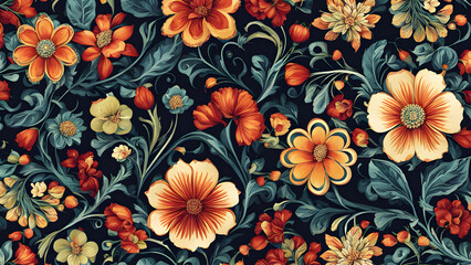 A floral patterned fabric with a blue background