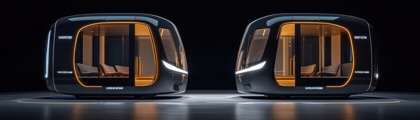 Futuristic transport pods designed for urban mobility and convenience.