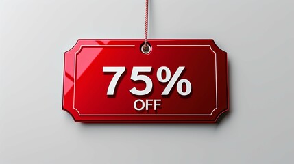 75 percent off discount promotion with red sale tag on white background, sale, discount, promotion