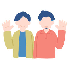 Obraz premium 横に並んで手を振る中高年の仲良しペア[男性]のフラットなイラスト 