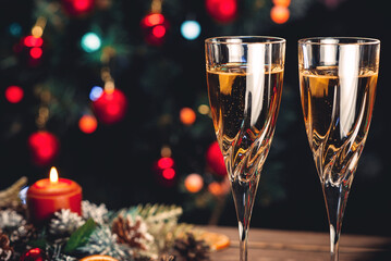 Champagne glasses on a sparkling new year's background