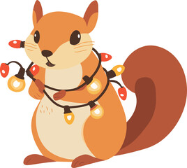 A squirrel and Christmas lights