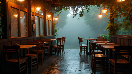 interior of a restaurant in the evening