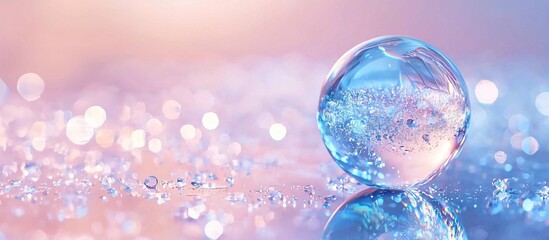 Abstract Glass Sphere with Bokeh Lights on Pink and Blue Background