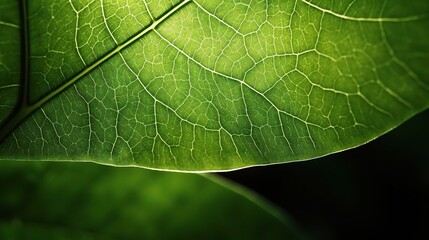 Fototapeta premium Sunlit Green Leaf with Intricate Texture