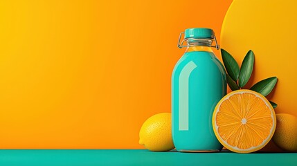 Colorful fruit juice bottle, white isolate background