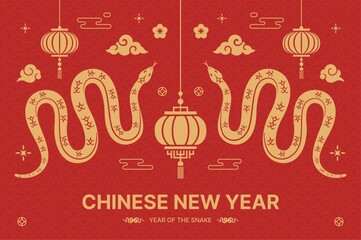 Vector chinese new year 2025 year of snake, new year and traditional festival concept, greeting card and background