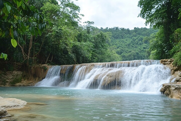 Fototapeta premium Beauty in nature, amazing waterfall , Beautiful landscape of waterfall, Water stream of waterfall cascade in nature forest landscape 