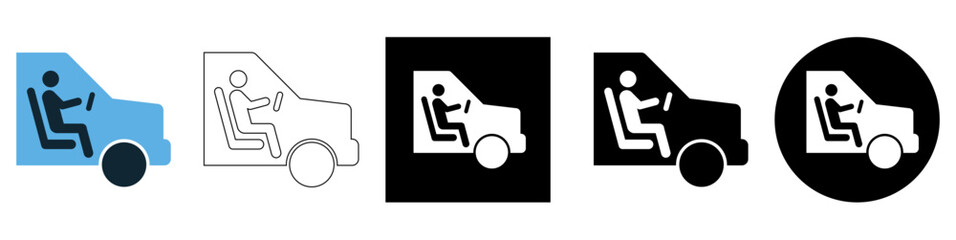 people inside car or  human driving car holding steering wheel, user car driver, test drive or learn, Transportation concept vector pictogram sign icon symbol ui and ux design, glyphs and stroke line