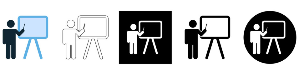 presentation people and board, teaching explaining, office or school vector pictogram sign icon symbol ui and ux design, glyphs and stroke line