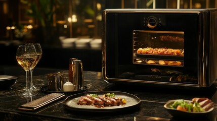 Expert chef artfully garnishing a gourmet dish with precision and flair for a culinary masterpiece