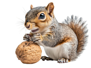 Obraz premium Cute Squirrel Holding Nut with Sharp Details