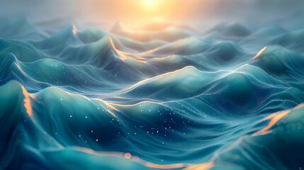 Abstract 3D Background of Wavy Blue and Teal Colors