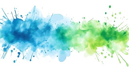 Obraz premium Blue and green watercolor paint splashes or blotches with fringe bleed wash