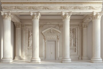 Obraz premium White Marble Columns with Ornate Gold Trim and Statues in Classic Architecture