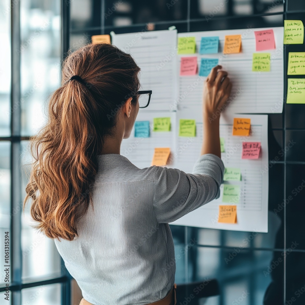 Poster a busy professional keeps track of meetings and deadlines on their digital calendar. they set remind
