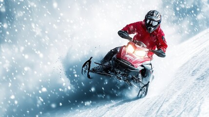 An image of a snowmobile racing through a frozen landscape represents intense winter sports.