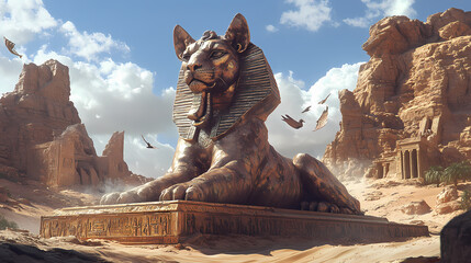 Enigmatic sphinxes posing riddles to test the minds of adventurers - generative ai. Guardian Sphinx. Illustration