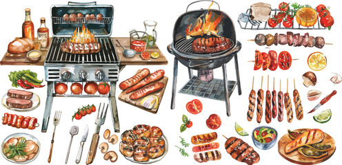 barbeque grill watercolor clipart