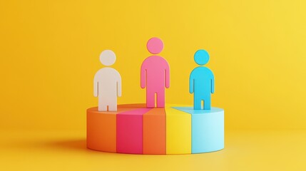 Market segmentation analysis, pie charts and demographic icons, 3D illustration