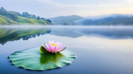Capture the serenity of a lotus blossom on tranquil water