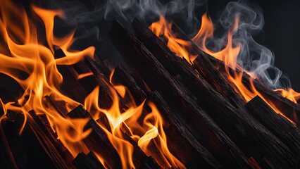 A pile of wood with flames coming out of it
