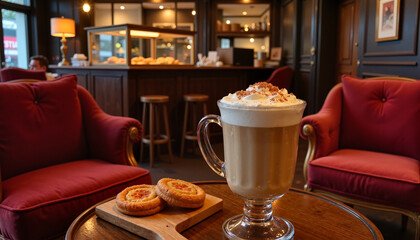 Creamy Latte with Pastries in Cozy Cafe Setting