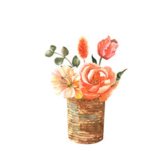 Watercolor flower arrangement for creating postcards, invitations and greetings.