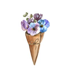 Watercolor flower arrangement for creating postcards, invitations and greetings.