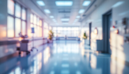 Blurred Hospital Hallway with Soft Bokeh Lights, Blurred hospital corridor, Healthcare Concept