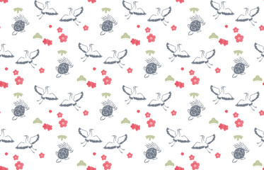 松竹梅と鶴亀のパターン  背景 和柄 　