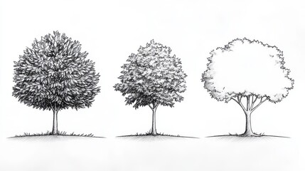 Fototapeta premium A guide on how to draw a simple tree, from basic trunk and leaves to final details, educational line drawing isolated on a clean white background.