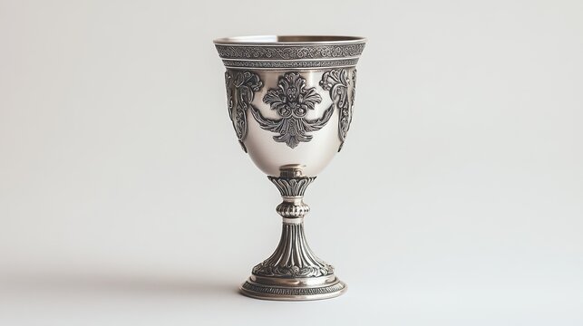 A kiddush cup filled with wine, symbolizing blessings for Shabbat and holidays, isolated on a clean white background.