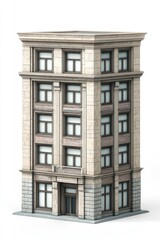 Fototapeta premium Office building in 3D, showing detailed features like windows and doors.