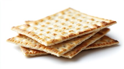 Fototapeta premium A matzah cracker, symbolizing Passover, isolated on a clean white background with fine detail.
