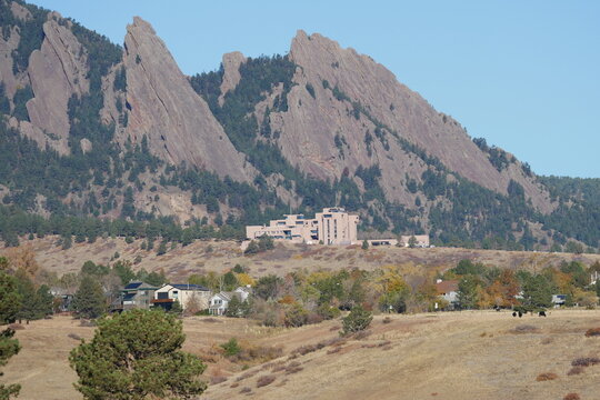 NCAR Mesa Laboratory with Flatirons mountains background, Boulder, Colorado