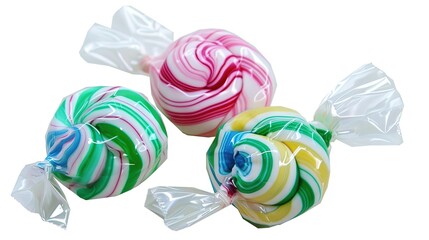 Candy on a white background presents a sweet and enticing sight. A colorful display of treats that brings joy and indulgence. 