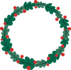Leaves and berry Christmas wreath frame illustration for decoration on Christmas holiday and new year festival.