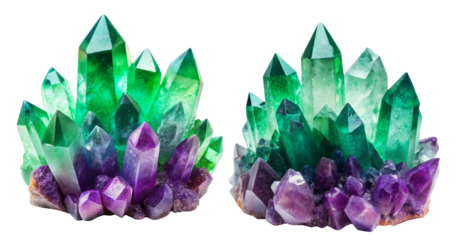 Vibrant Green and Purple Crystals Cluster Image