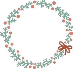 Coral reef and balls Christmas wreath frame illustration for decoration on Christmas holiday and new year festival.
