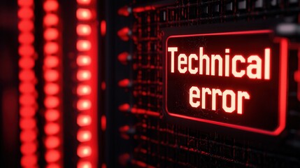 Fototapeta premium Close-up of a digital server screen displaying a red technical error message, illustrating system malfunction or failure.