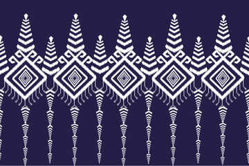 Oriental native embroidery seamless geometric pattern. White floral pattern, blue background illustration, design, vector,black and white background