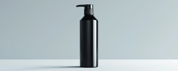 Sleek black bottle with pump, modern design for skincare or haircare products, perfect for minimalistic aesthetics